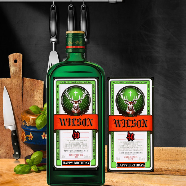 Personalised Customized Sticker Bottle Label Jagermeister for Birthday, Thank you, Christmas, Anniversary 70cl