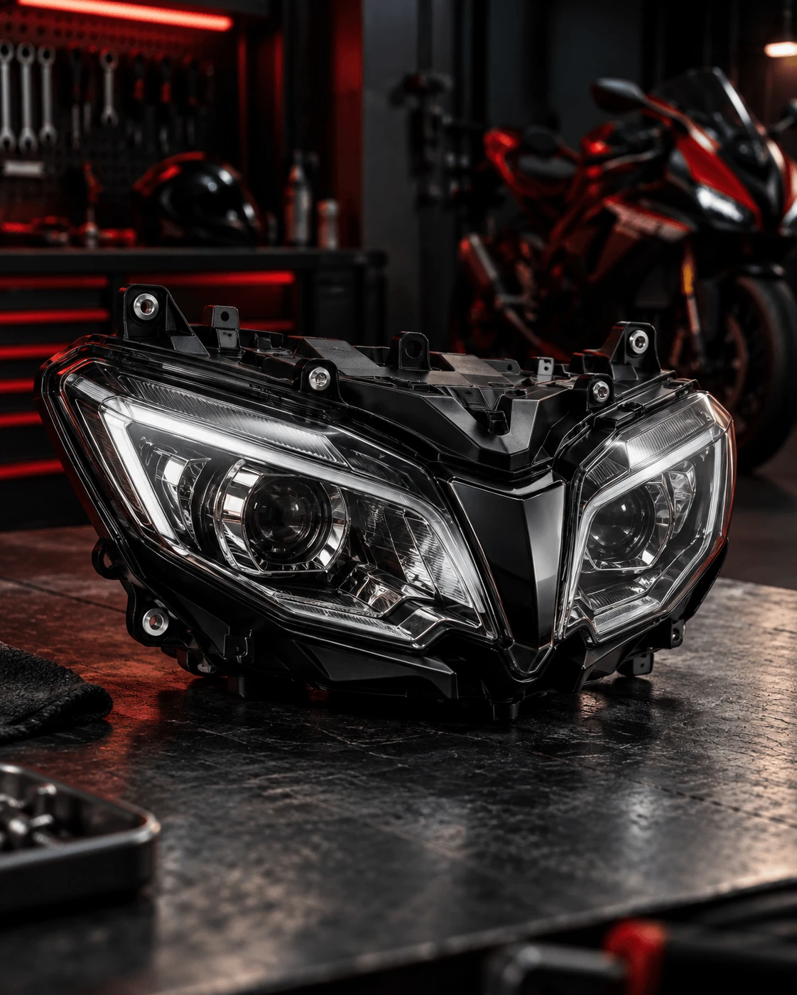 Motorcycle front wheel and braking components