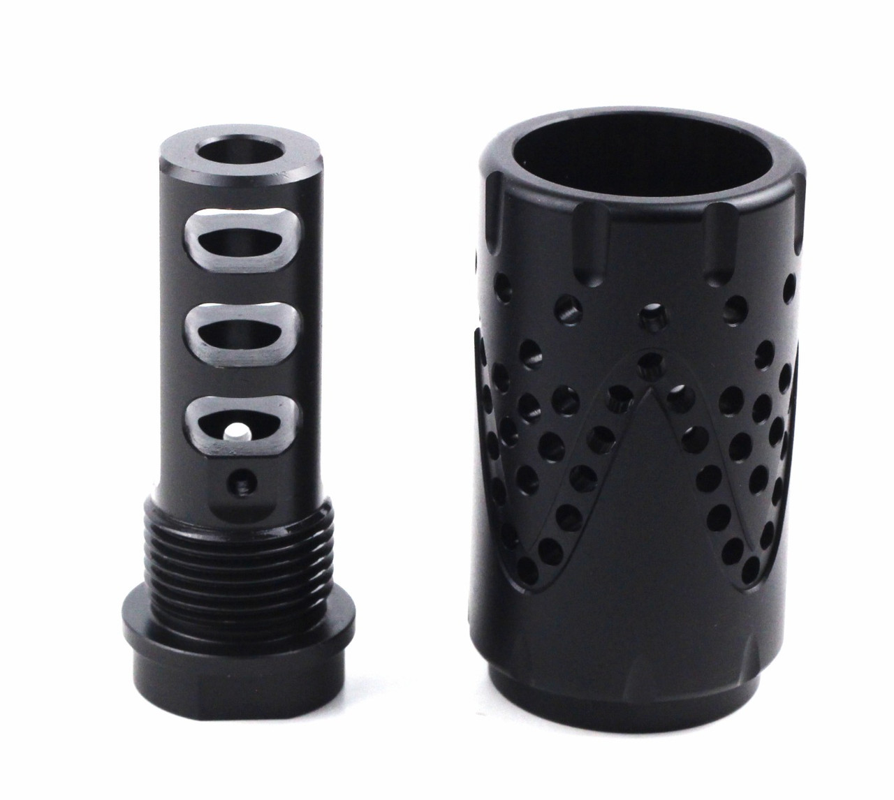 Tactical Muzzle Brake Device with Removable Shroud, 1/2"-28 & 5/8"-24 Thread Pitches