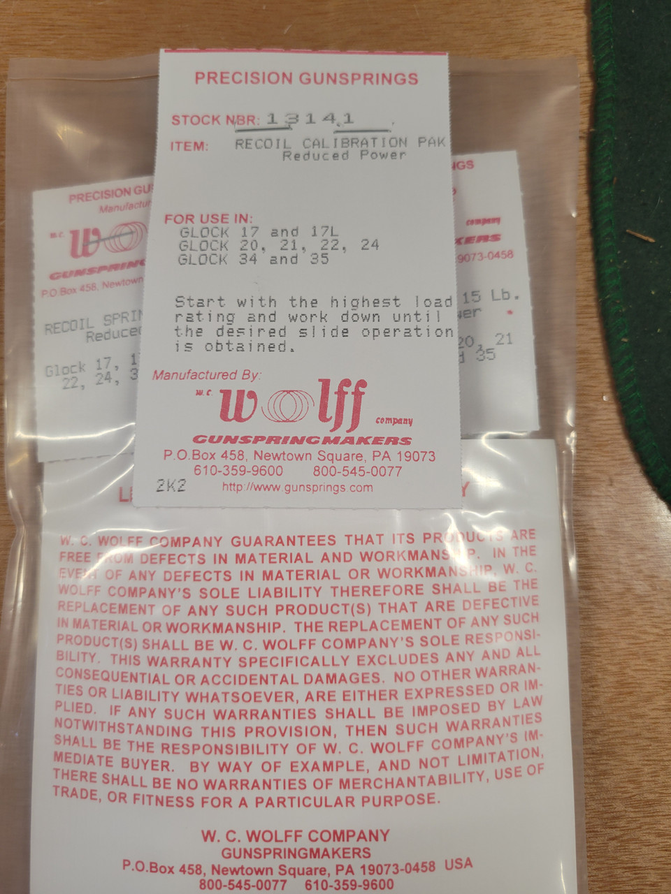 Wolff Recoil Calibration Pak Reduced Power For Glock Model 17,20-22,24,34,35