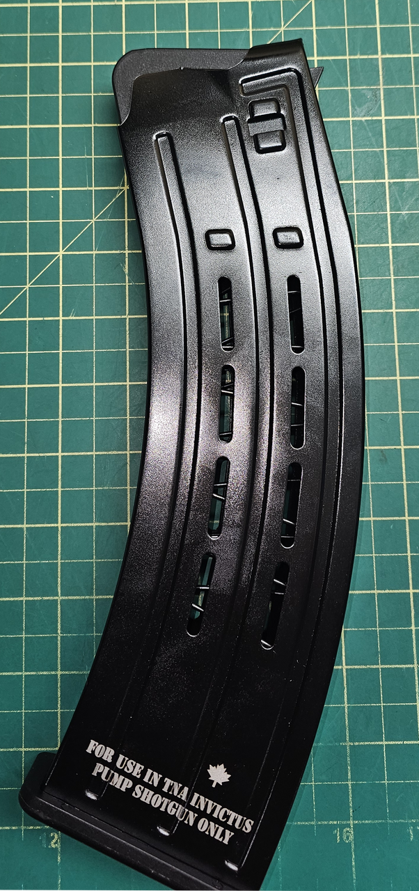 In store demo TNA Invictus 12ga Mag Fed Spring-Assist Pump-Action Shotgun, 18.6" BBL, Non-Restricted