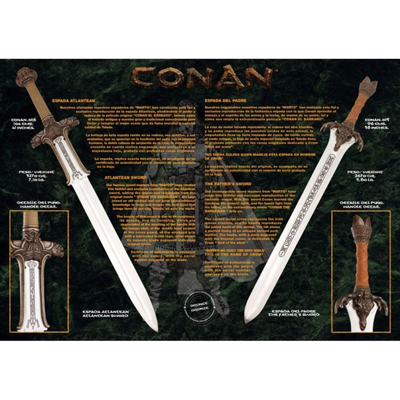 Conan Atlantean Sword Bronze (Handmade and Certified in Toledo)