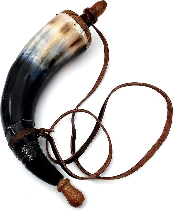 Powder Horn with Leather Strap (Hand Carved)
