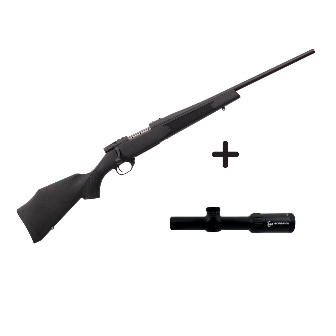 Weatherby Vanguard Synthetic Compact .243 Win 20" with Scorpion 1-4x24 Rifle Scope Combo