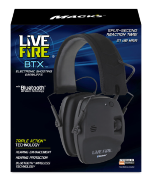 Mack's Live Fire BTX Electronic Shooting Earmuffs, Bluetooth Wireless Technology