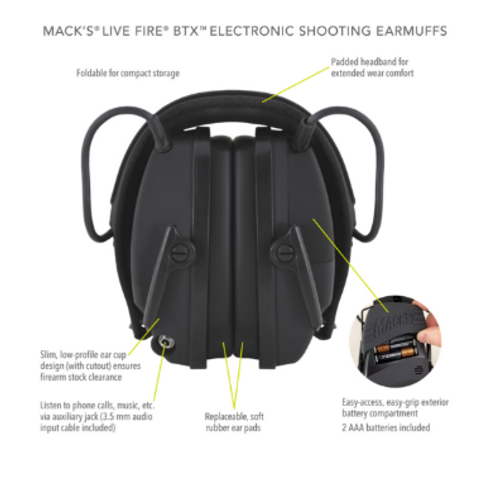 Mack's Live Fire BTX Electronic Shooting Earmuffs, Bluetooth Wireless Technology