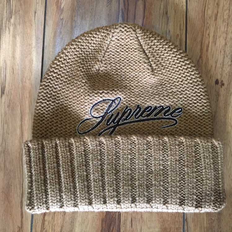 Supreme Beanie Script Logo Tan F/W 21 