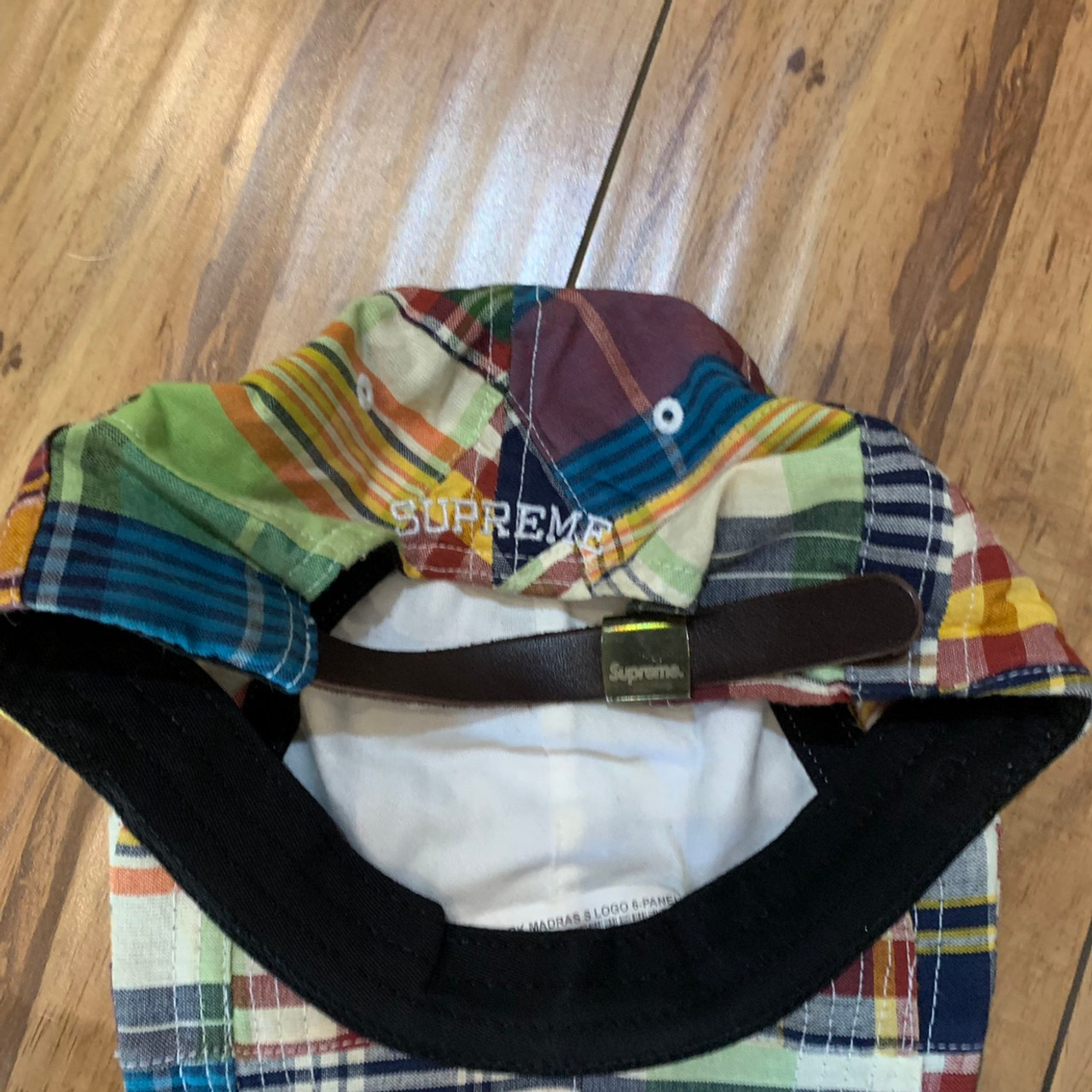 Supreme Hat Patchwork Madras S Logo 6-Panel Navy Plaid