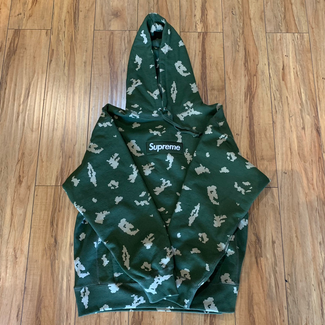 色移り有り Supreme Box Logo Hooded Sweatshirt Olive Russian Camo L