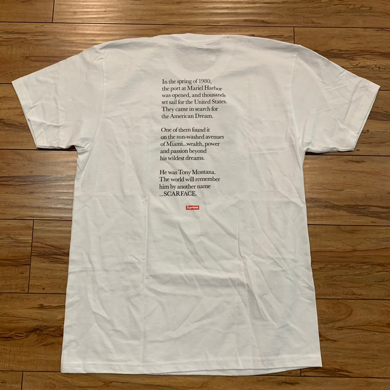 Supreme Scarface Shower Tee White F/W 17' Sz L (#9204) - ENDANGERED LA