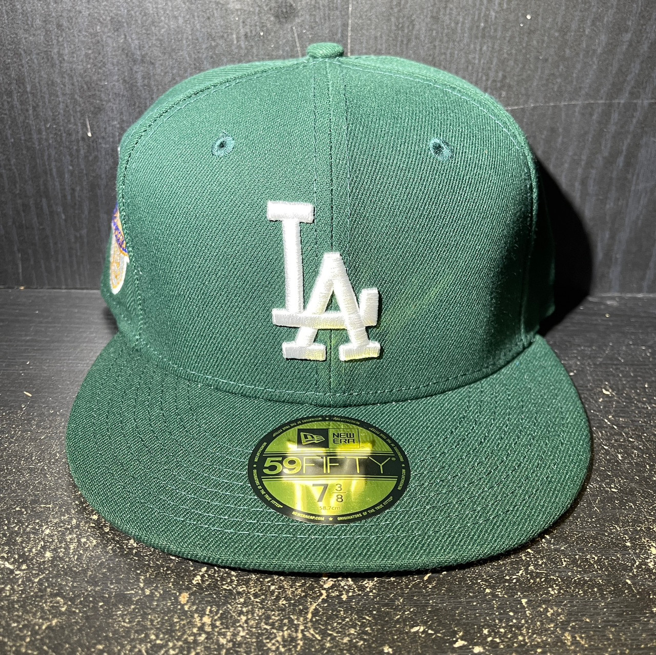 green fitted hat