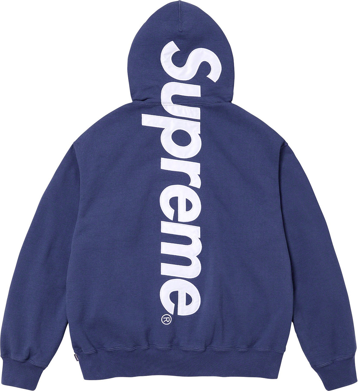 Supreme Satin Applique Hoodie Washed Navy F/W 23'