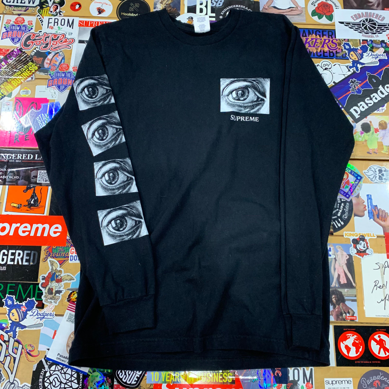 Supreme MC Escher Eye Long Sleeve Tee Black Sz M