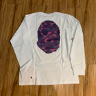 BAPE Purple Camo Big Ape Head L/S Tee White/Purple Sz XL (#8475)