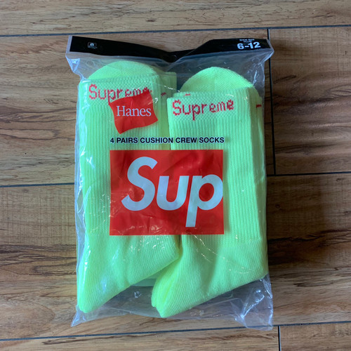 Supreme Hanes Socks Fluorescent Yellow S/S 23' Sz 6-12 (#9680)