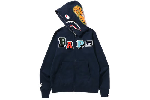 BAPE Multi Fonts Shark Full Zip Hoodie Navy