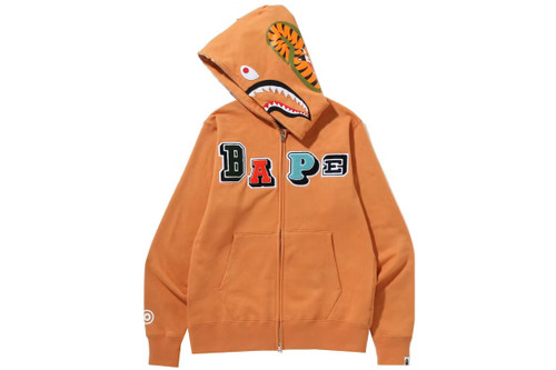 BAPE Multi Fonts Shark Full Zip Hoodie Orange