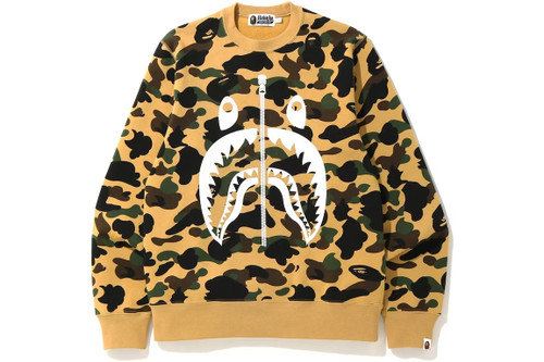 BAPE 1st Camo White Shark Crewneck Yellow