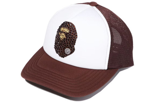 BAPE Ape Head Crystal Stone Mesh Cap Brown