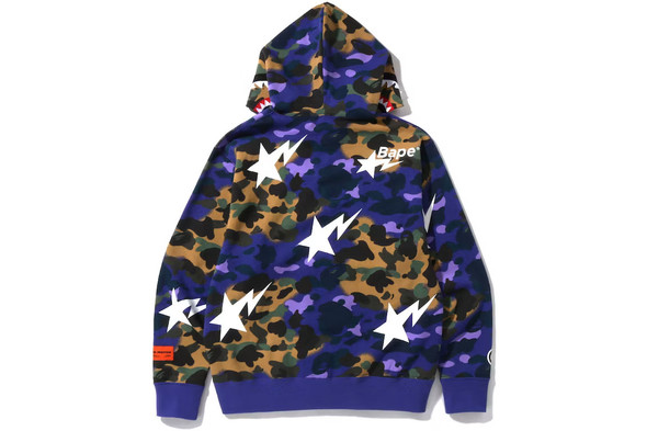 BAPE x Heron Preston Mix 1st Camo Shark Relaxed Fit Full Zip Hoodie Purple