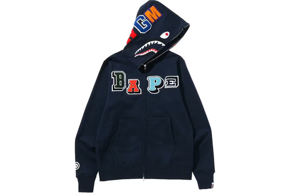 BAPE Logo Check Shark Full Zip Hoodie Red