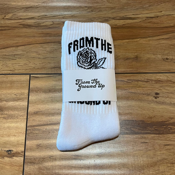 From The Ground Up Rose Logo Sock White