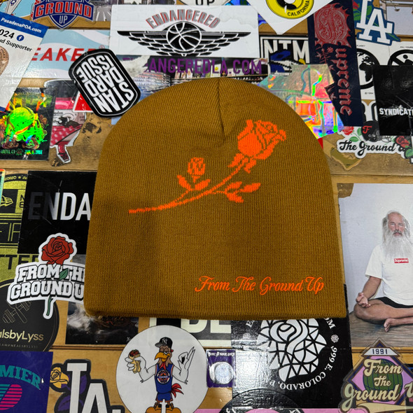 From The Ground Up Brown Rose Beanie From The Ground Up Brown Rose Beanie