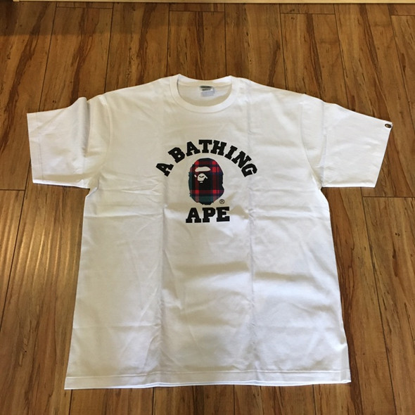 BAPE Graffiti Check College Tee White Blue Sz XXL (#9364)