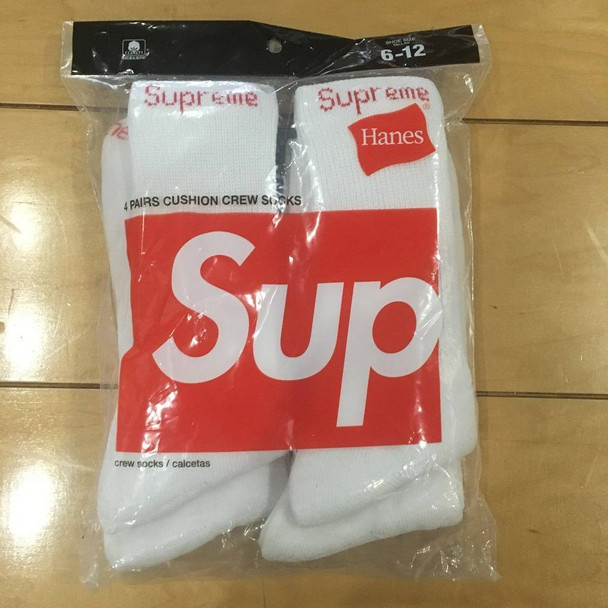 Supreme Hanes Socks White Sz 6-12 (#10332)