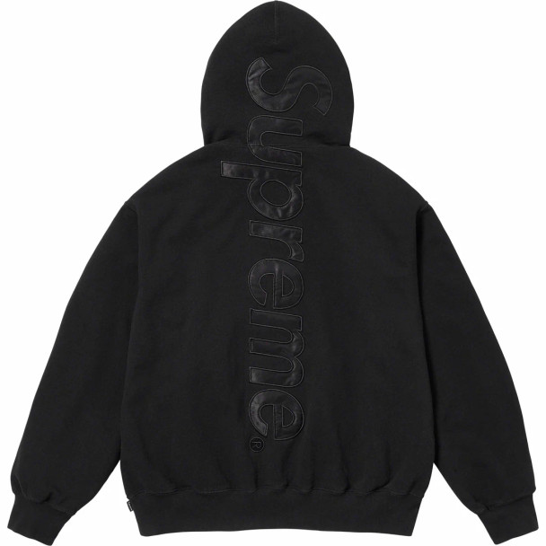 Supreme Satin Applique Hoodie Black F/W 23'