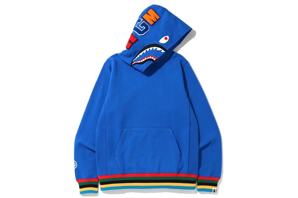 BAPE Shark Line Rib Pullover Hoodie Blue