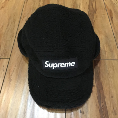 Supreme Hat Deep Pile Earflap Camp Cap Black F/W 20' Sz S/M