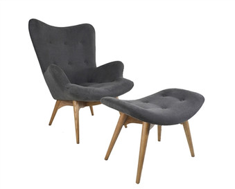 Featherston Style Contour Chair and Ottoman in Grey