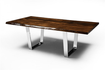 Versailles Dining Table in Polished Silver With Live Edge North American Walnut Table Top