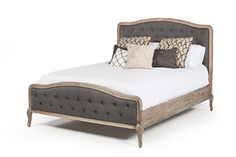 French Vintage Queen Bed Frame In Grey Linen