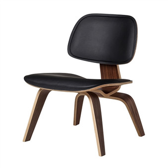 Molded Plywood Lounge Chair in Black Leather