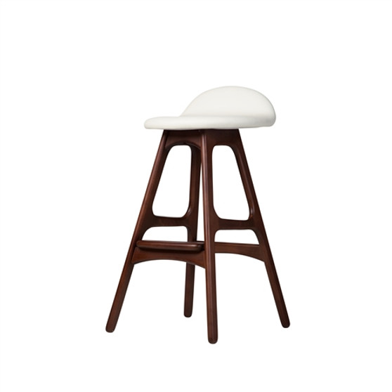 Erik Buch OD Mobler Teak Inspired Counter Stool with White Leather