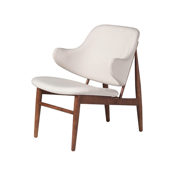 Romi Wood Lounge Chair in White European Linen