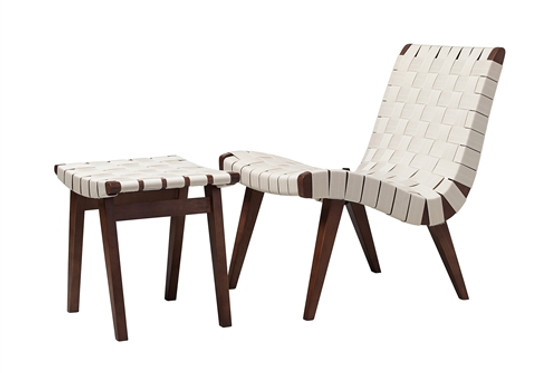 Risom Inspired Lounge Chair and Ottoman in White