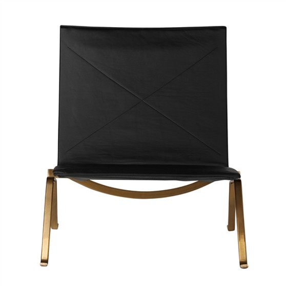 PK22 Style Easy Chair in Black Leather and Gold