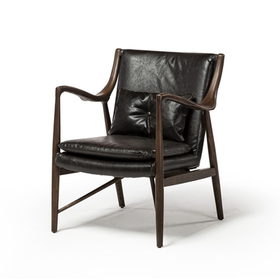 Copenhagen Midcentury Chair in Distressed Black Leather