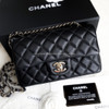 CHANEL 21C Black Lambskin Mini Flap Bag Light Gold Hw