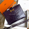 HERMES Aubergine Matte Alligator Bearn Compact Wallet GHW