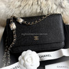 CHANEL 22P Black Caviar Camélia Wallet on Chain WOC LGHW *New