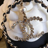 CHANEL 18B Pearls, Strass & Interlaced Leather CC Earrings