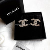 CHANEL 21V CC Stud Earrings Crystals Lt Gold