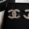 CHANEL 21V CC Stud Earrings Crystals Lt Gold