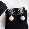CHANEL Pave Crystal CC Pearl Drop Earrings