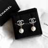 CHANEL Pave Crystal CC Pearl Drop Earrings
