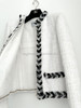 CHANEL 20B Ecru/ White Tweed Jacket Braided Trim 36